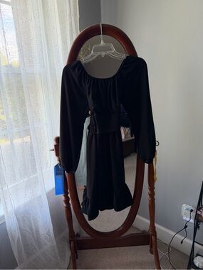 Black Long-Sleeve Ruffle-Hem Dress